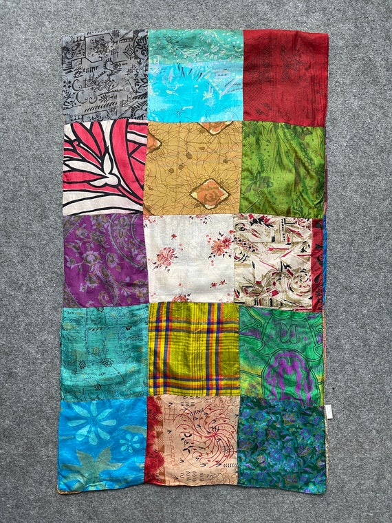 PATCHWORK SCARF long vintage silk scarves beautif… - image 3