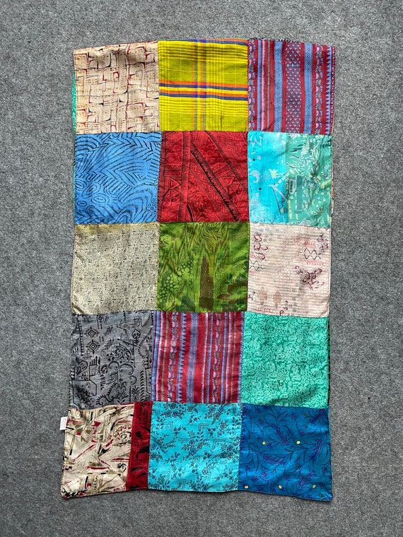 PATCHWORK SCARF long vintage silk scarves beautif… - image 5