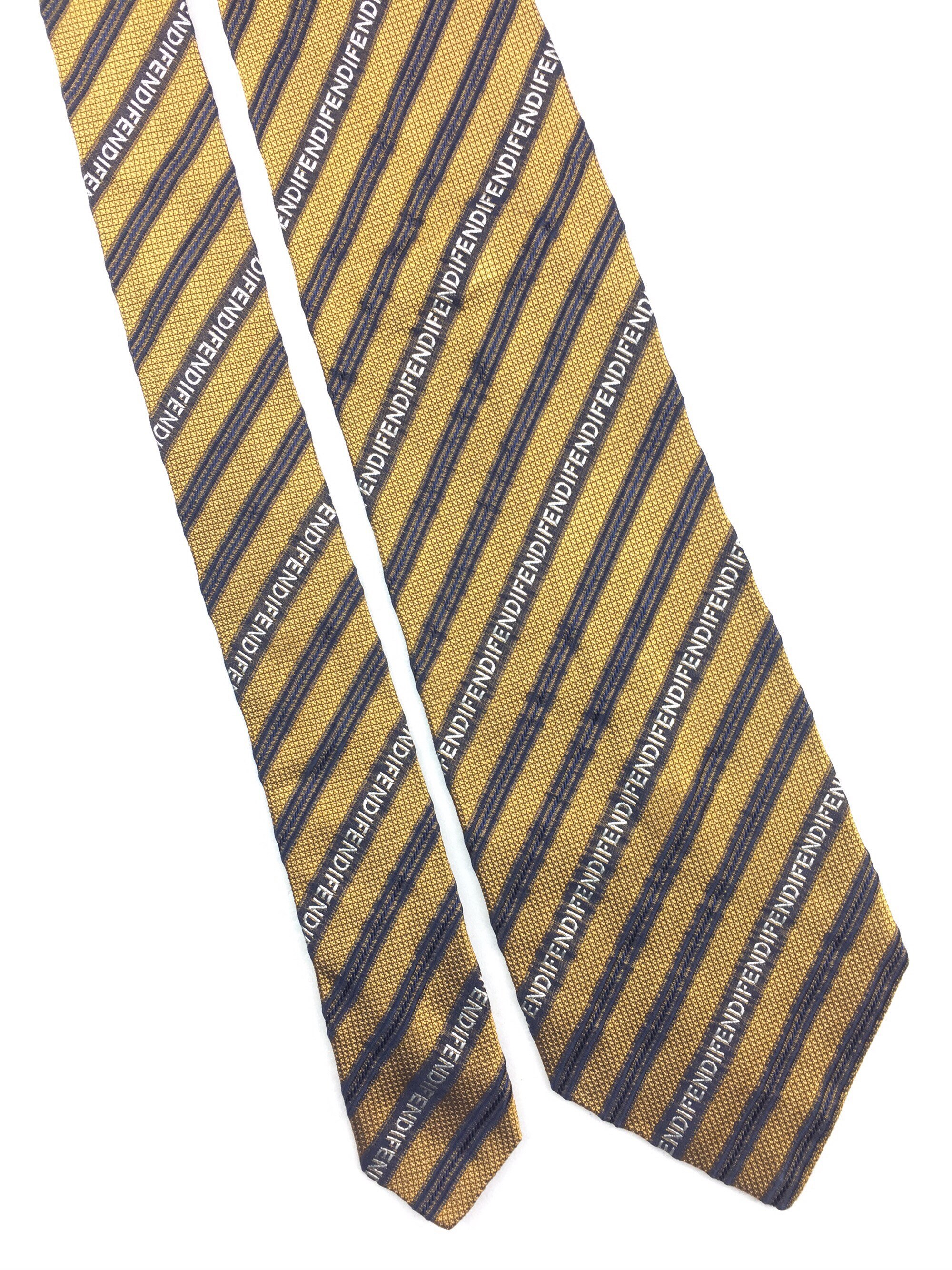 FENDI TIE RARE Vintage Heavy Silk Fendi Lettering With Stripe - Etsy