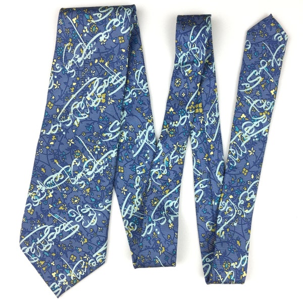 GIANNI VERSACE TIE twill silk rare beautiful lettering flower design style repeat pattern men dress necktie on multiple color made japan