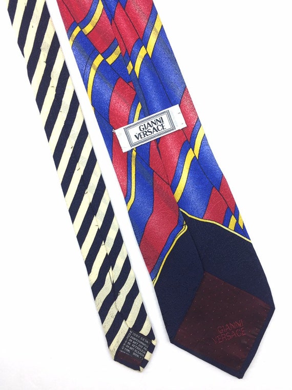 GIANNI VERSACE TIE pure silk rare flag wave desig… - image 3