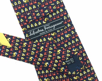 SALVATORE FERRAGAMO TIE Twill Silk Rare King Chicken and Beauty Flower Design Men Luxury Men Vintage Style Necktie Multi Color Made in Italy Etsy