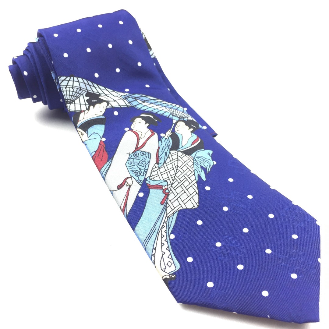 80's JAPANESE TIE Vintage Rare Samurai Girl Kimono Retro Classic Japan