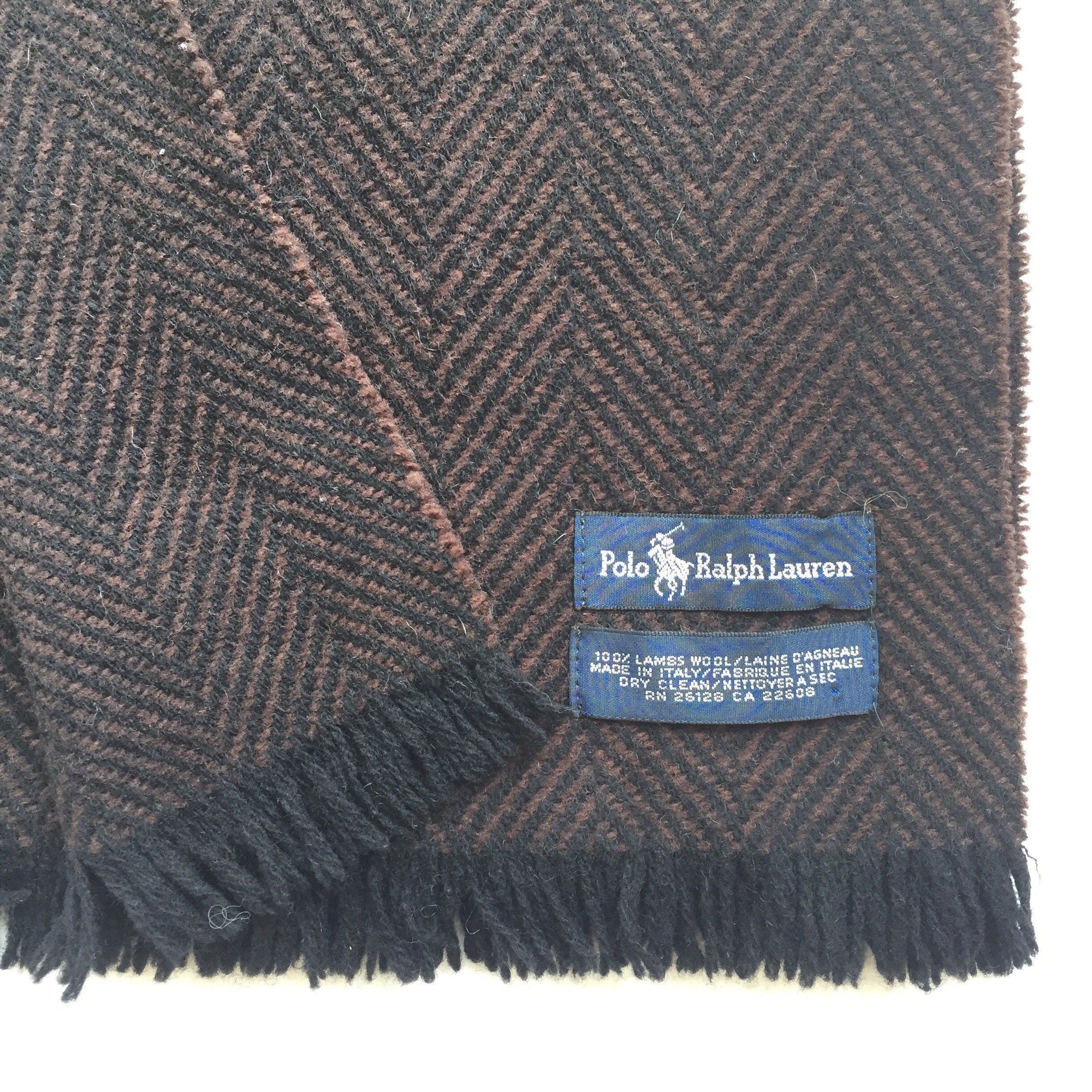 POLO RALPH LAUREN Muffler Pure Lambswool Zig Zag Plaid Design Dress up  Winter Style Pattern on Dark Brown Color Made in Scotland -  Israel