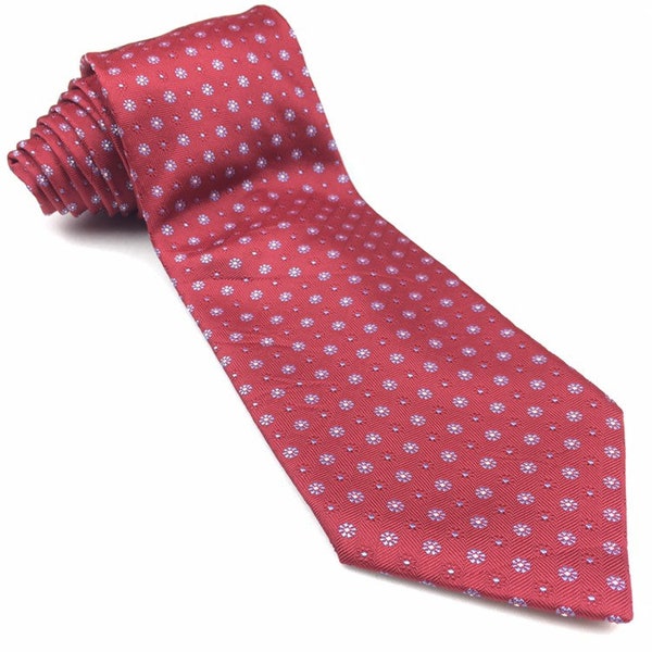 ENRICO COVERI TIE heavy silk beautiful flower design repeat pattern men office dress style necktie on red color made in italy