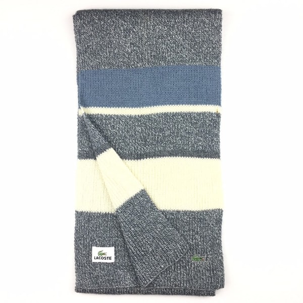 LACOSTE muffer scarf long design plaid stripe pattern winter dress up style on multi color awesome scarf