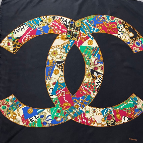 CHANEL SCARF STUNNING Silk Scarves Iconic Big Chanel Logo 
