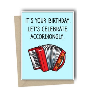 Accordion Card Accordion Birthday Card Music Pun Card  Musical Instrument Funny Card Greeting Card Funny Birthday Card Accordian Vintage