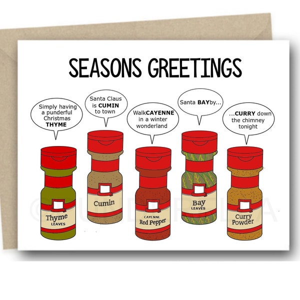 Spices Christmas Card Chef Cook Puns Holiday Greeting Card Seasons Greetings