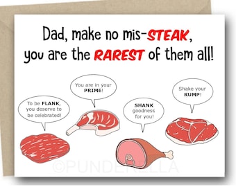 Vaderdagkaart Steak Chef Barbecue Dad Cook Woordspelingen Verjaardagskaart Punny Food