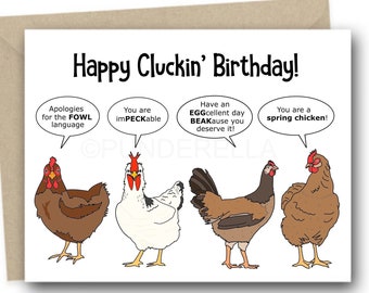 Chicken Birthday Card Puns Chick Punny Hen Pun Greeting Card