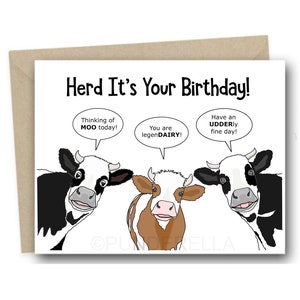 Cartão de aniversário de vaca, cartão de animal de fazenda, cartão de aniversário fofo, cartão de felicitações, cartão engraçado com trocadilho, feliz aniversário