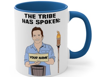 Personalized Survivor Mug - Blue TV Mug - Immunity Idol Challenge The Tribe Has Spoken