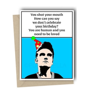 Carte d'anniversaire inspirée de la nouvelle vague des années 80, musique drôle de jeu de mots, chanson des années 80, humour idiot des années 80, Britrock British Cure des années 80