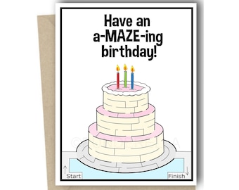 Maze Birthday Card - Puzzle Birthday Card Puns Handmade Kids Birthday Card Cake Maze Maze Card Greeting Card Labyrinth Pun