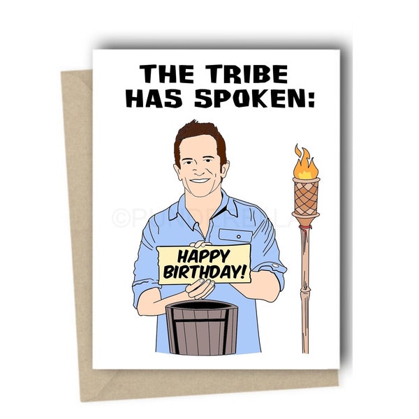 Survivor TV Inspired Greeting Card Birthday Jeff Probst Boston Rob Sandra Russell Torch Immunity Idol Challenge CBS