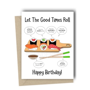 Cartão de aniversário de sushi Cartão de felicitações fofo Trocadilhos Maki Sashimi Roll