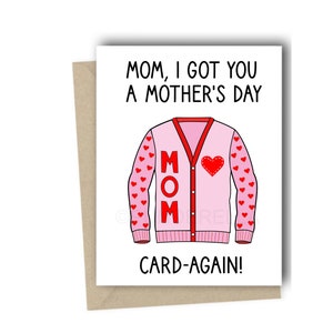 Tarjeta divertida para el Día de la Madre - Tarjeta linda para el Día de la Madre - Cárdigan - Tarjeta para mamá - Tarjeta con juego de palabras Tarjeta de felicitación para el Día de la Madre
