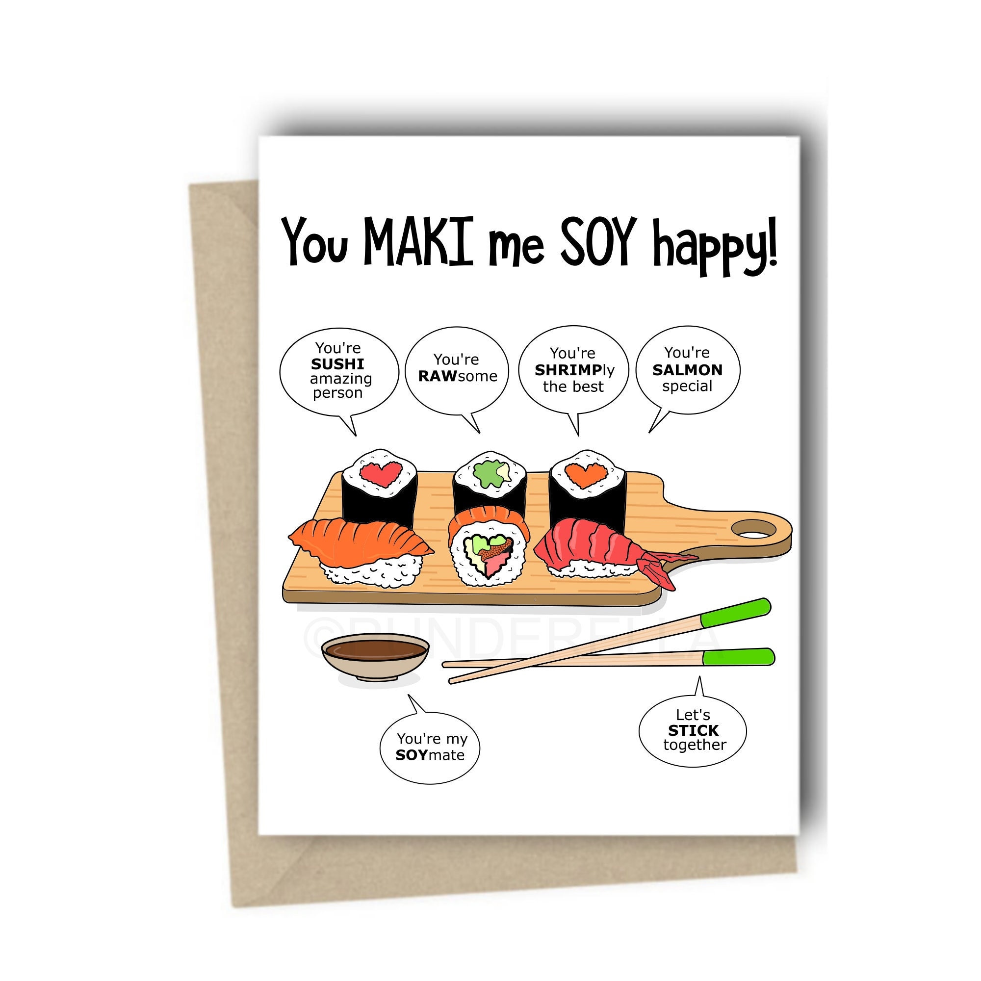 Sushi Card Love Anniversary Greeting Card Puns Punny Cute Funny