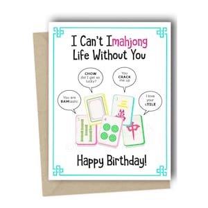 Mahjong Birthday Card Mah Jong Tiles Gift Greeting Card Punny Greeting