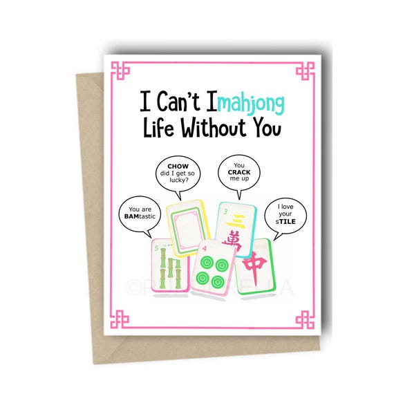 Mahjong Card Mah Jong Gift Tiles Gift Greeting Card Punny Greeting American Mahjongg Game