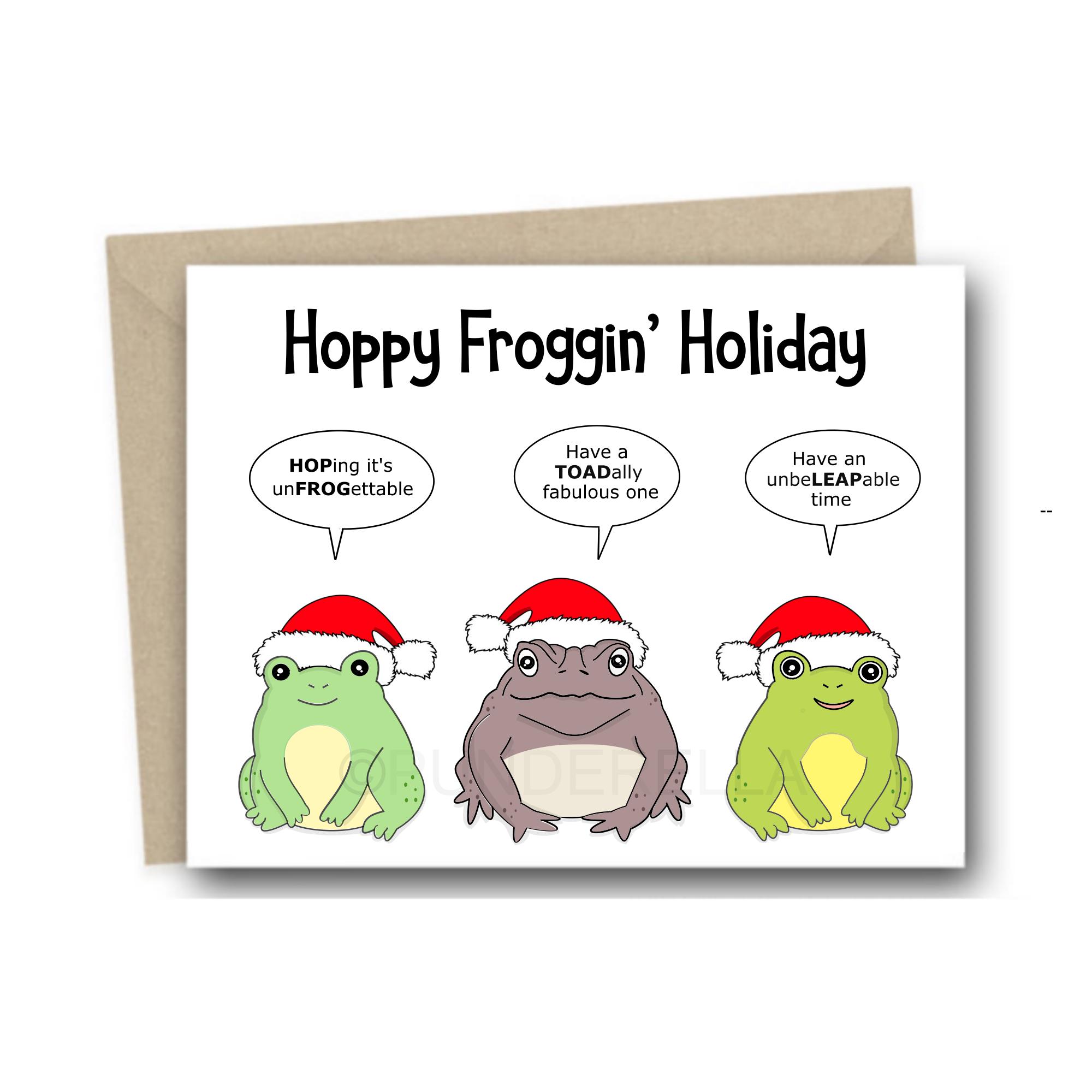 Funny Frog Christmas Card - Toad Holiday Card - Cute Christmas Card Pun - Christmas Card for Him - Handmade Holiday Cards