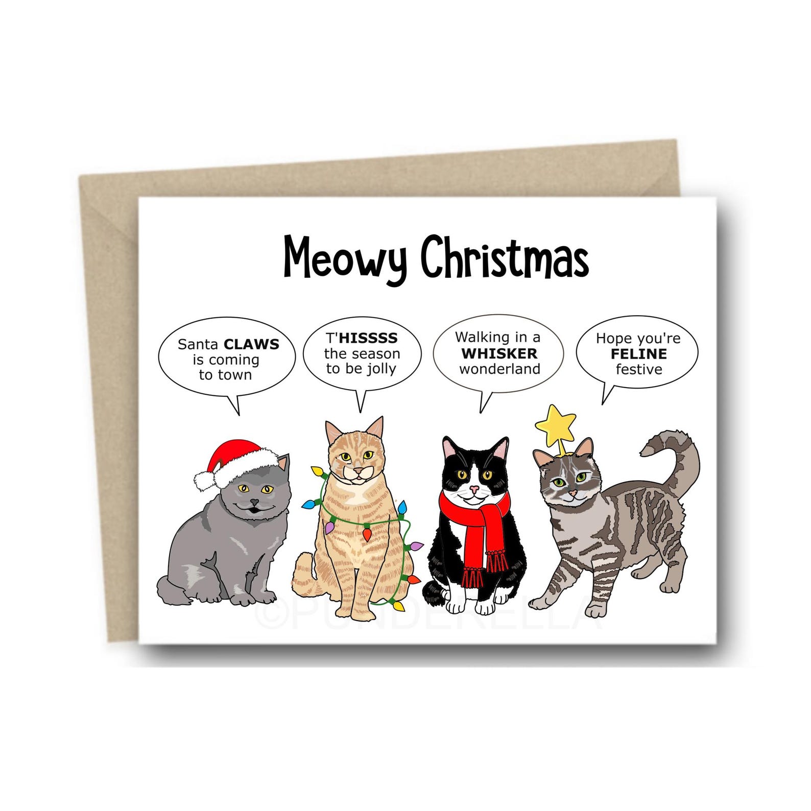 Cat Christmas Card Puns Punny Cats Christmas Card Holiday Card Pun ...