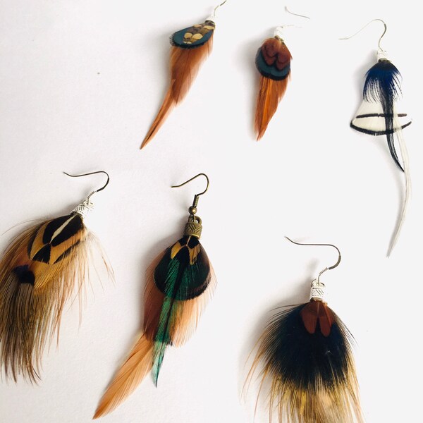 Chic ethnic feather solo earring, boho/shaman style, natural feather buckles - 03