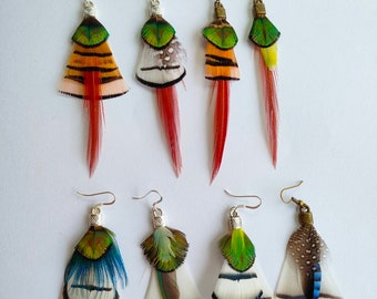 MONOBOUCLE- Solo loop in feathers of your choice, shaman/boho/wild/nature style, peacock, partridge, pheasant