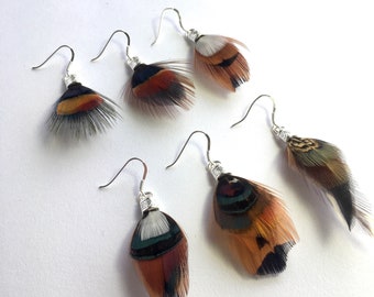 MONOLOOP- Small solo earring in ethnic chic feathers, boho/shaman style, natural feather rings- loop of your choice #8