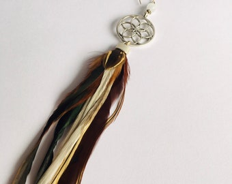MONOLOOP- XXL solo earring in ethnic style/shaman style, long single seed of life loop and cat's eye pearl