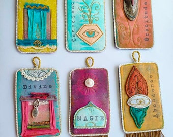 Talisman, words and symbols, hanging oracle, object of intention, textile art, painting and embroidery #2