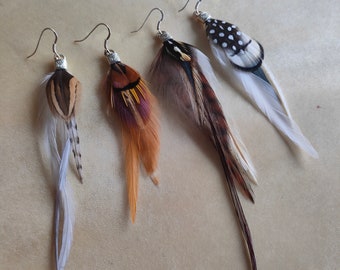 MONOBOUCLE- Feather solo earring, boho/shaman style, natural feather earrings- 925 silver clip- loop of your choice #23