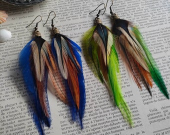 Pair of your choice, colorful feather earrings, boho/shamanic style earrings, natural feather earrings- pair of your choice #04