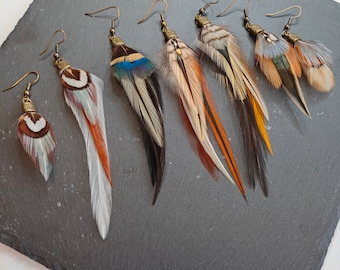 MONOBUCLE- Solo feather earring, natural feather earrings- loop of your choice #43