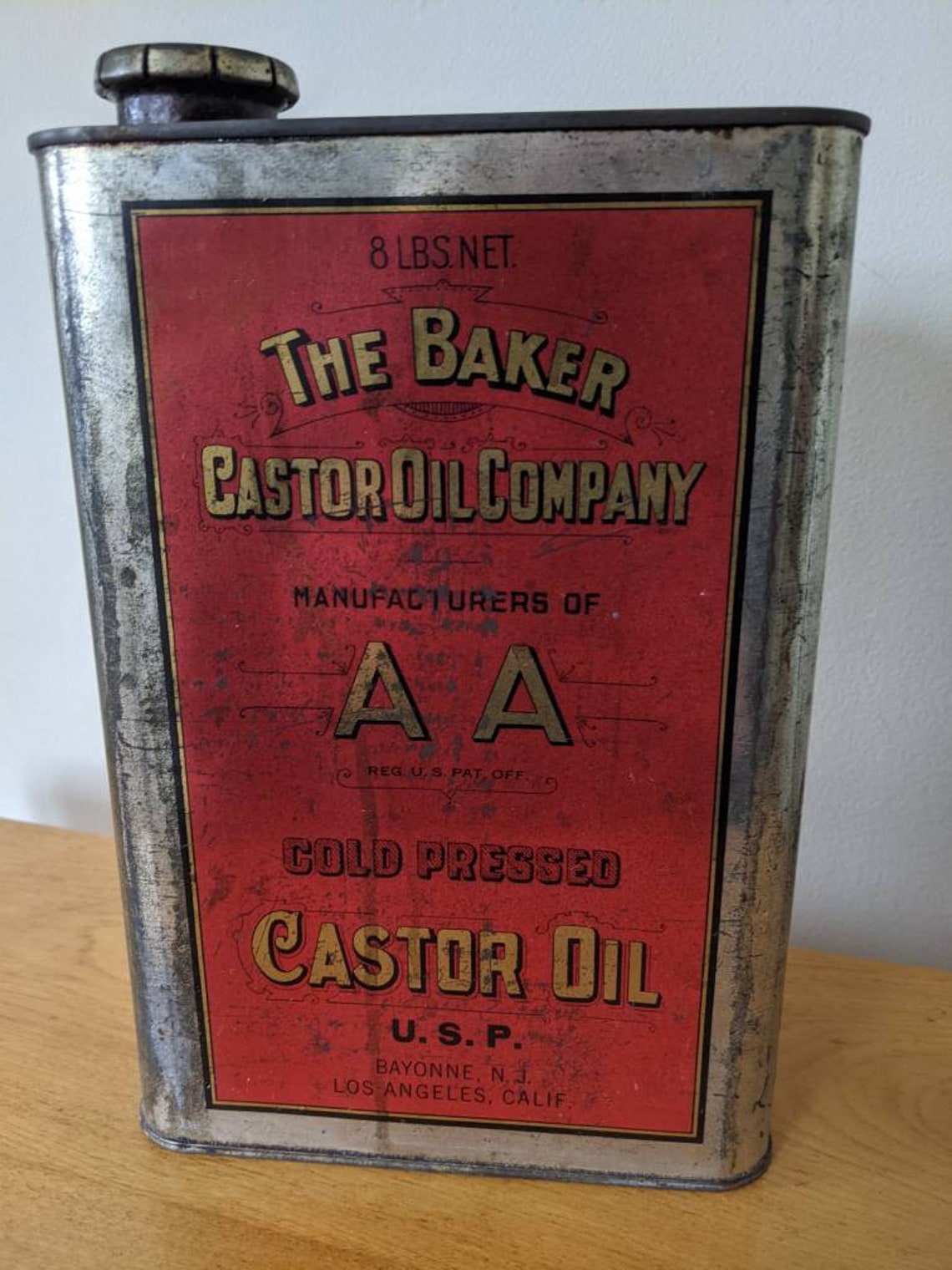 Vintage Baker Castor Oil Co. Tin AA 8lb. Cold Pressed Castor Oil - Etsy