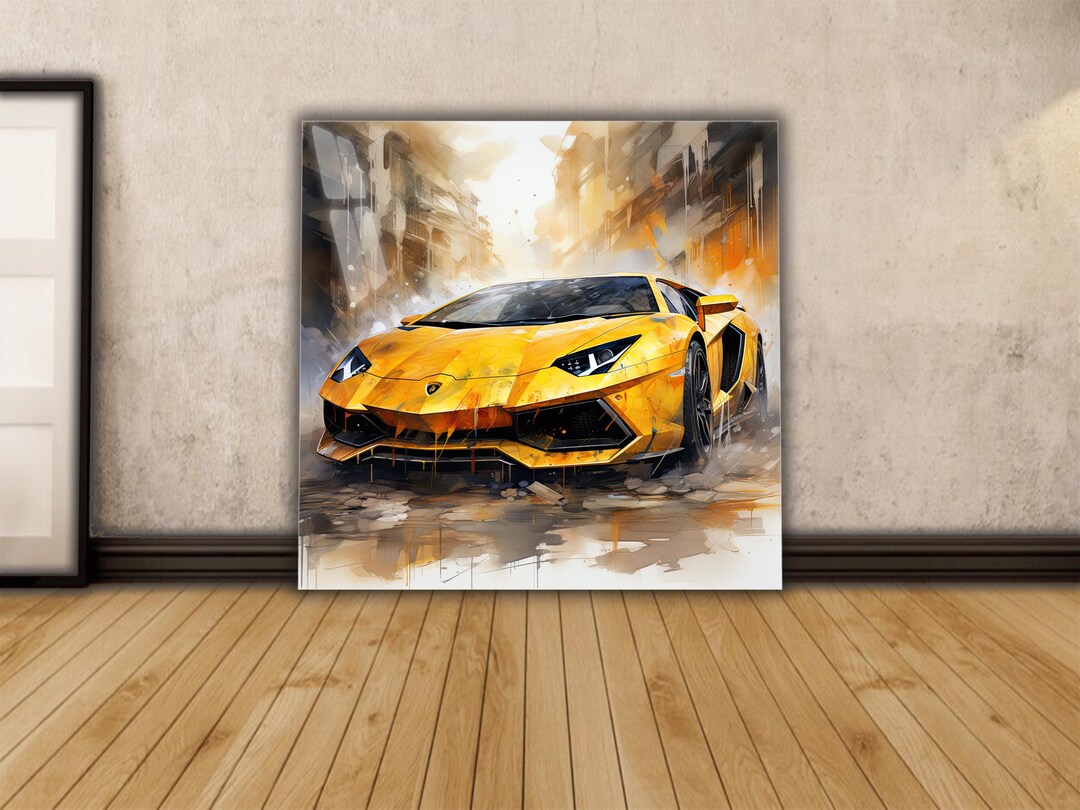Watercolor Lamborghini Luxury Sports Car Art on Acrylic Glass With Neon ...