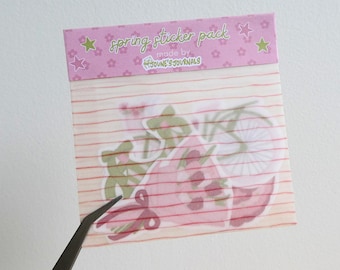 Pack d'Autocollants Printemps | 4 stickers résistants à l'eau pour journaling, scrapbooking, printanier, Avril, fleurs, rose, rouge et vert