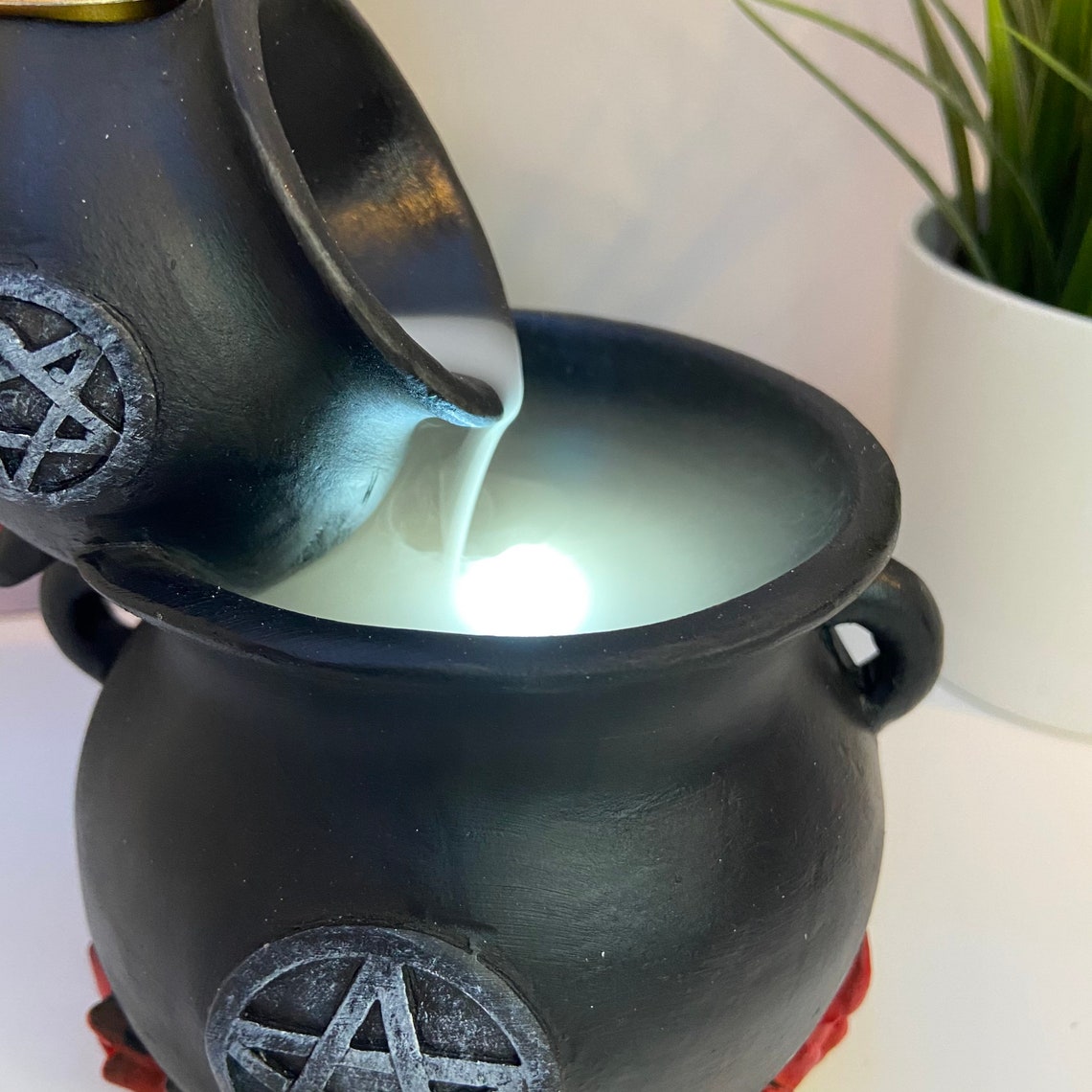 Pouring cauldron backflow incense cone burner with flame and Etsy
