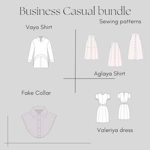 Schnittmusterpaket in Business Casual Style. Kleiderschnittmuster, Hemdenschnittmuster, Rockschnittmuster, Fake Kragenschnittmuster