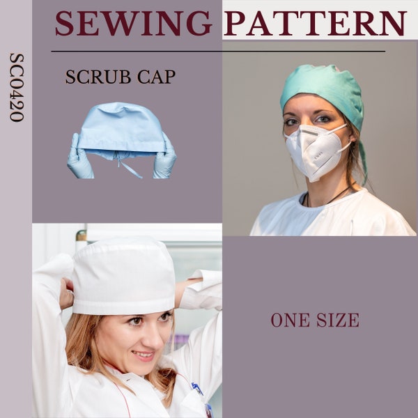 Surgical cap sewing pattern pdf, Bouffant scrub hat pattern, Scrub hat sewing pattern, Nurse cap pattern