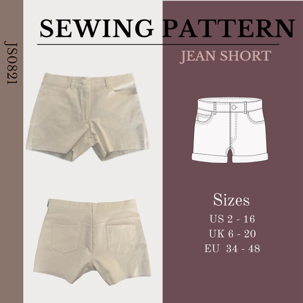 Denim shorts pdf pattern, Levi shorts sewing pattern, Woman jeans short pattern, Low rise pants pattern, Pdf sewing patterns for women