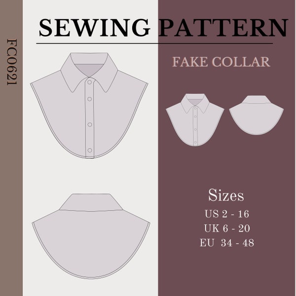 Fake collar sewing pattern, Detachable collar pfd pattern, Dickey collar sewing pattern