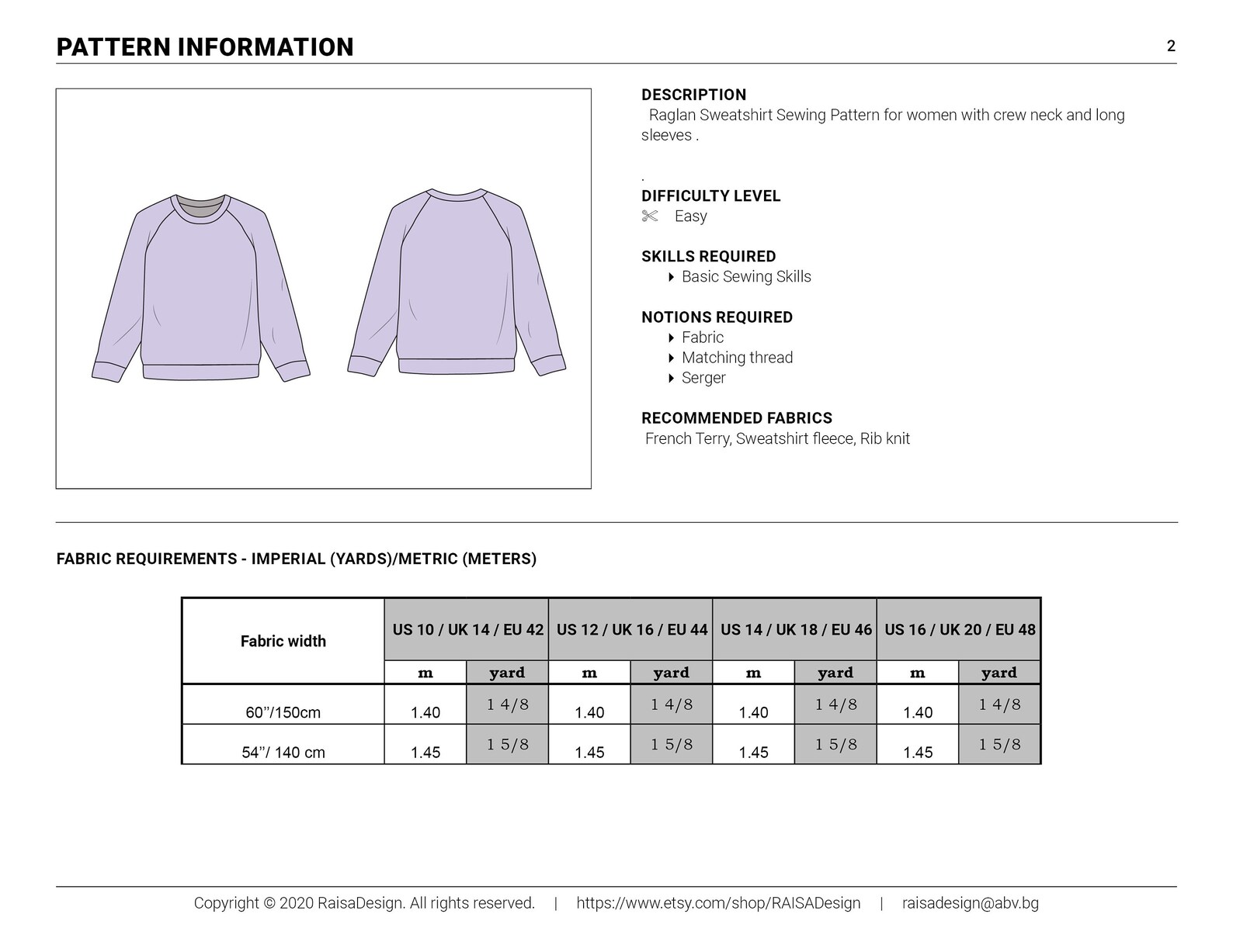 Raglan Sweatshirt Sewing Pattern sizes US 10-16 Crewneck | Etsy