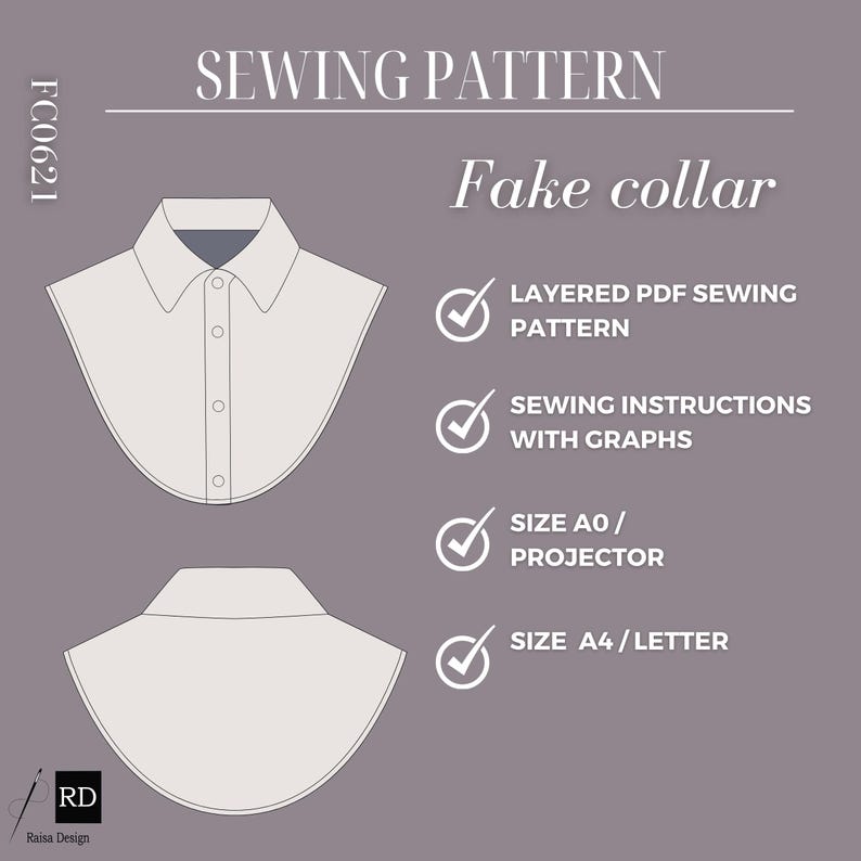 Detachable Fake Collar Sewing Pattern: Women's Sizes US 2-16 (PDF Pattern) image 2