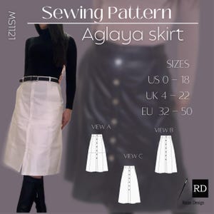 Long skirt sewing pattern  with pockets and buttons - down  front.