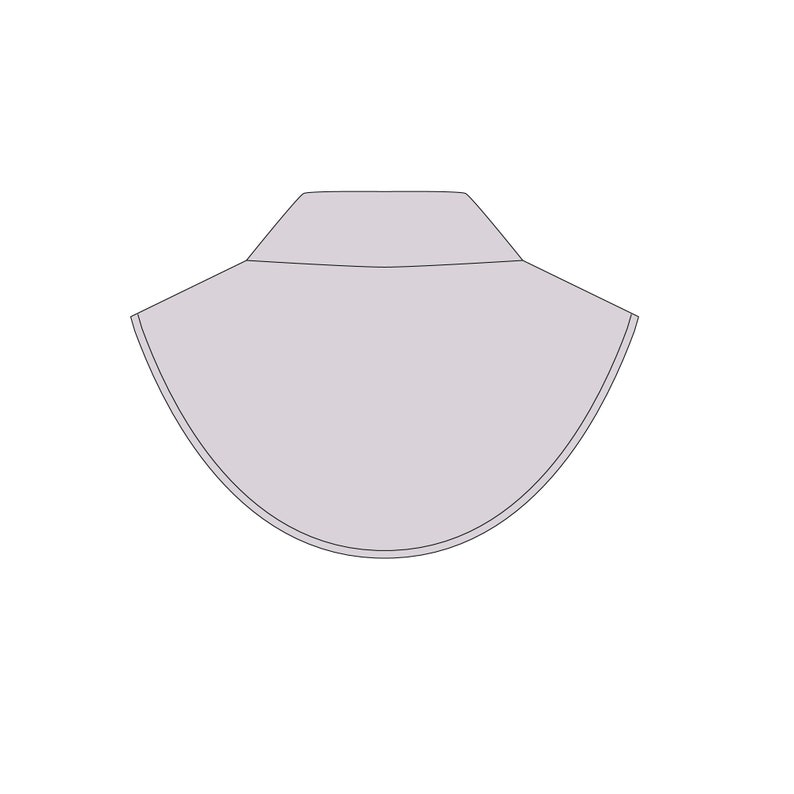 May include: A light grey fabric collar with a rounded shape.