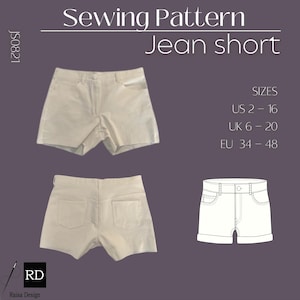 Denim Shorts Sewing Pattern: Women's Low Rise Jeans (PDF Pattern)