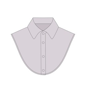 May include: A white, collared shirt with a rounded, wide collar and four button fastenings.