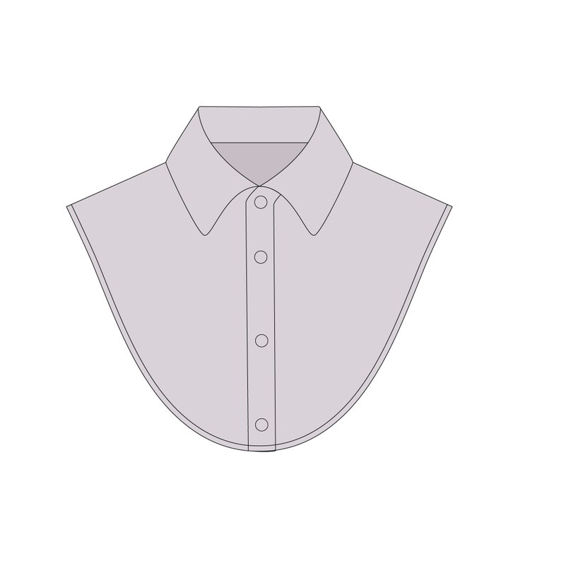 May include: A white, collared shirt with a rounded, wide collar and four button fastenings.